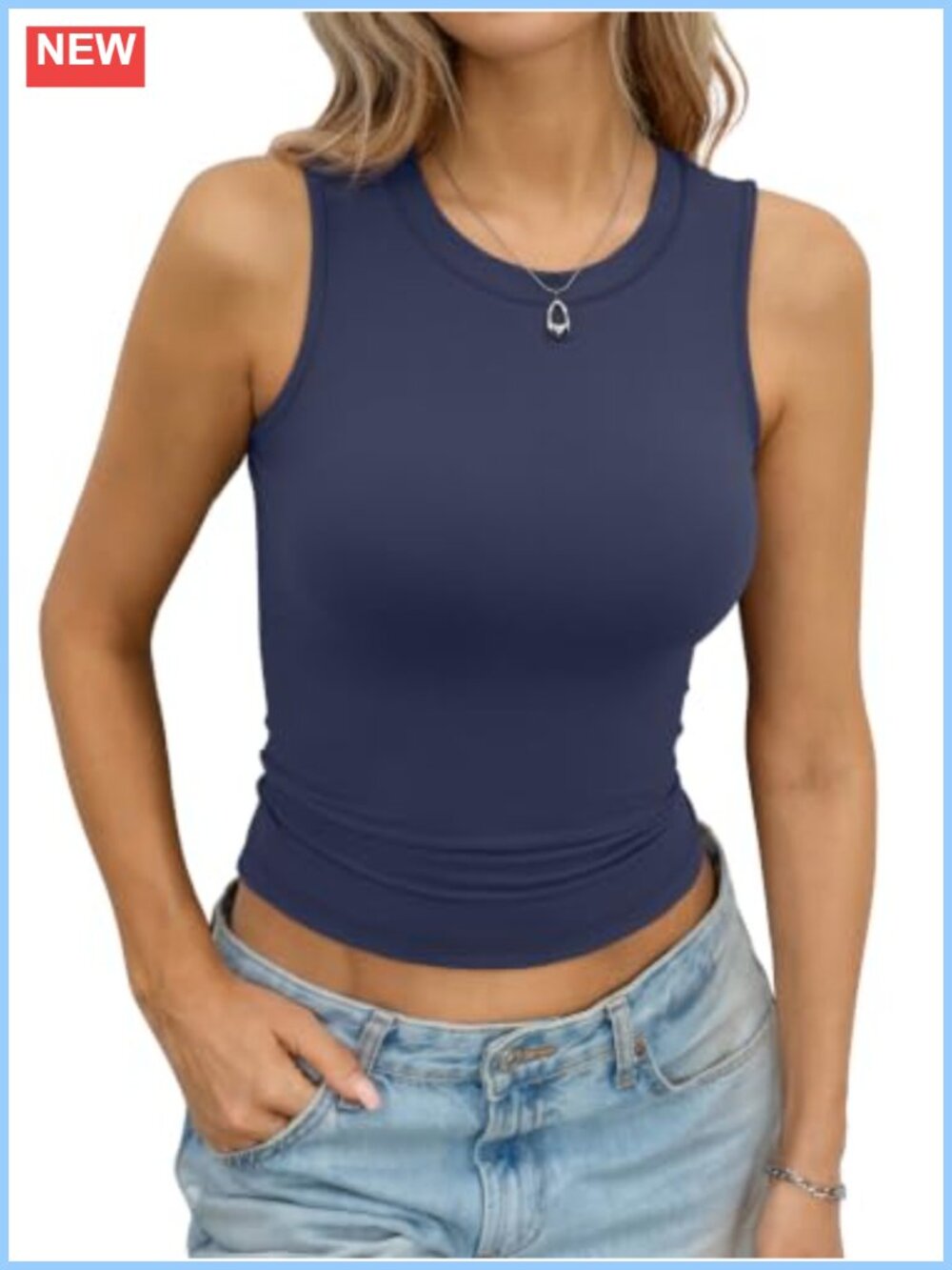 Womens High Neck Tank Top Slim Fit Sleeveless Crop Basic Summer Top